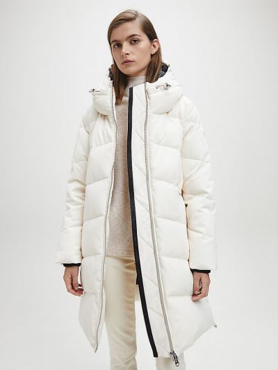 Calvin Klein Ruhák HU607538 | Calvin Klein Hooded Down Női Puffer Kabát Fehér